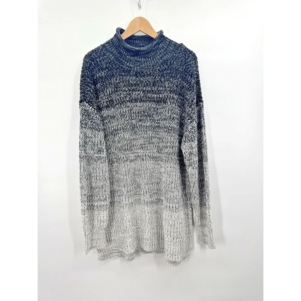 Haven Roll Neck Chunky Knit Ombre Sweater XL Oversized Fisherman Preppy Nautical